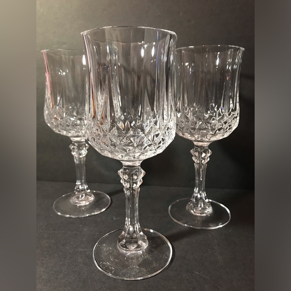 3 Heavy Vintage Cristal D'Arques Longchamp Crystal Wine Goblets Replacements